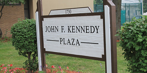 John F. Kennedy Plaza sign 